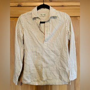🧺Madewell Artist Half Long Sleeve Button Down Shirt, white, red & blue, XXS